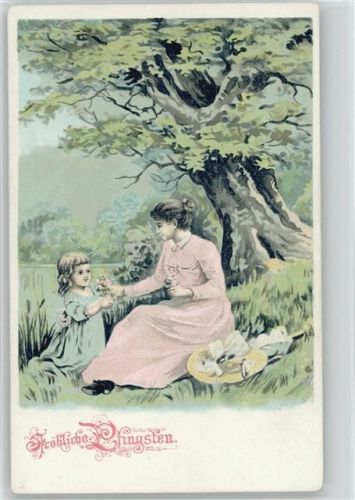 Picknick Mutter mit Kind - Blumen pflücken - 1905 Litho Ak