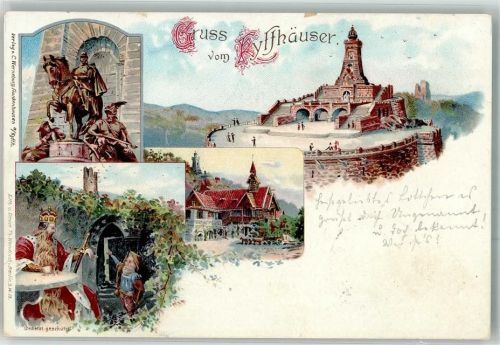 06556 O4730 Bad Frankenhausen ,Kyffhäuser 1898 Lithographie König Reiterstandbild