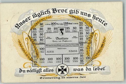 1915 Erinnerung an die eiserne Zeit Brotkarte