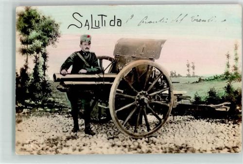 1916 Propaganda WK I Saluti Soldat mit Geschütz