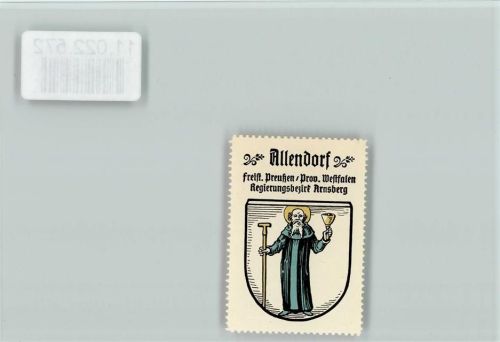 W5768 Allendorf , Sauerland Vignette heiliger Antonius der Einsiedler hält in der Rechten einen goldenen Stab und in der Linken ein goldenes Glöckchen Vignette