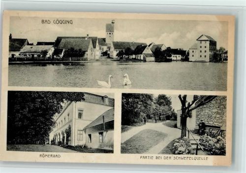 Bad Gögging Ortsansicht Schwäne Römerbad Partie bei der Schwefelquelle 3-Bildaufnahme