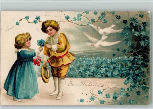 1908 Kinderpoesie - Vergissmeinnicht, weiße Tauben AK