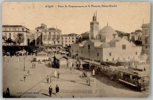 Alger 1931 Denkmal Straßenbahn Place du Gouvernement Mosquee Djema-Djedid