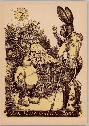 Verlag Karl Geitz - Holzschuhe - Der Hase und der Igel - mnenschliche Sonne