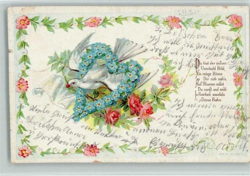 1905 Poesie Spruch - Herz aus Vergissmeinnicht AK