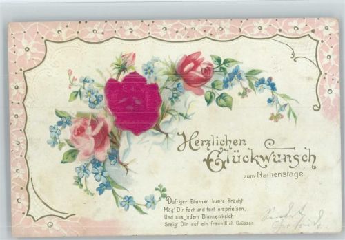 1905 Vergissmeinnicht Namenstage Seidenapplikation