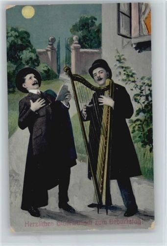 Ständchen mit der Harfe Geburtstag 1913 Folienkarte / Lackkarte