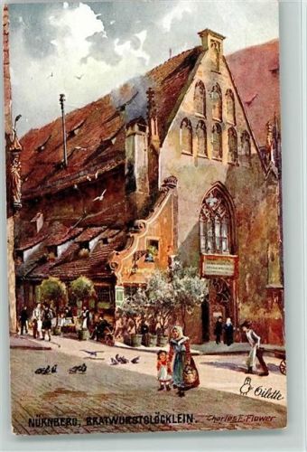 W8500 Nürnberg Tucks Oilette Serie Weite-Weite-Welt Nürnberg II Nr. 612 B Bratwurstglöcklein sign Charles Flower Tucks