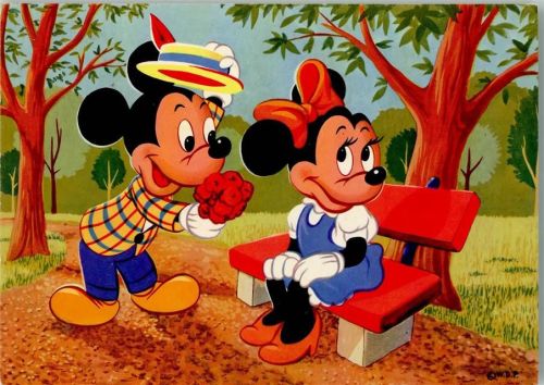 Walt Disney - Mickey und Minnie auf der Parkbank - Hansa Verlag Nr. 603 AK