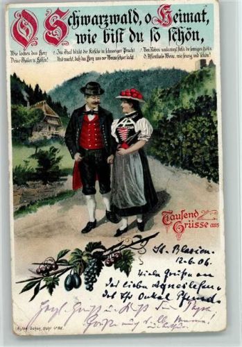 Tausend Grüsse - O schwarzwald, o Heimat 1906 AK
