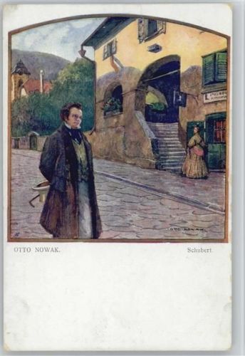 sign Nowak - Schubert geht spazieren - Galerie Wiener Künstler Nr. 143 AK Schubert, F. Künstlerkarte