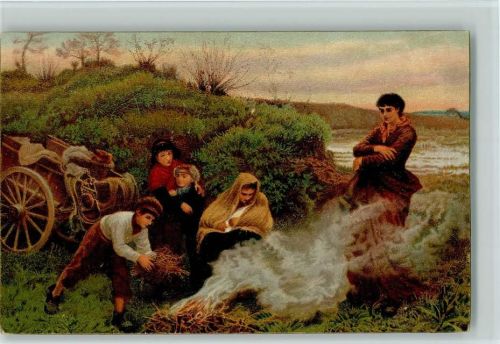 29186- Gemälde von Walker, "Fahrendes Volk" Zigeuner, Lagerfeuer und Rast mit der Familie