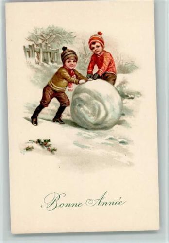 Bonne Annee Kinder bauen einen Schneemann