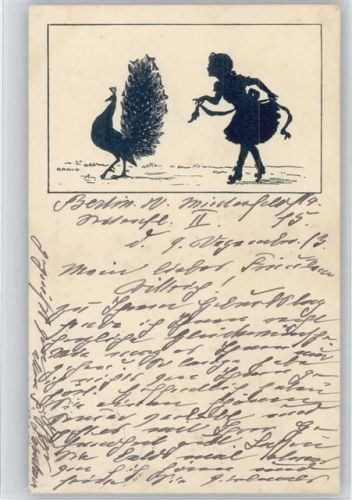 Scherenschnitt Serie C. Nr. 48 - Mädchen mit Pfau - Tierschutzverein AK