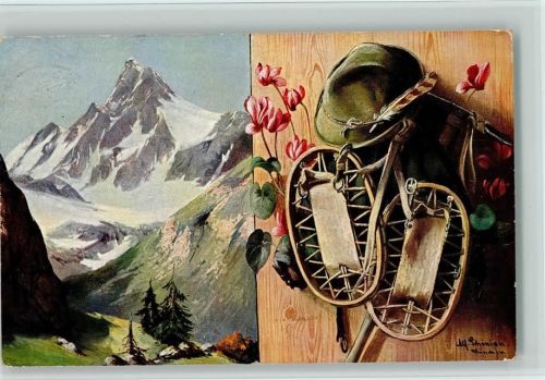 1911 Berge, Schneeschuhe, Bergsteiger-Ausrüstung