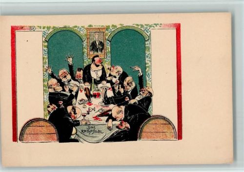 Das Rathsstübl - Herrenrunde mit Wein 1898 AK Humor