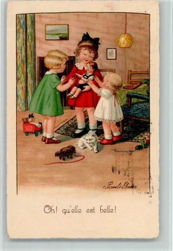 A.G.B 3291 - Oh! quelle est belle - Kinder mit einer Puppe, Stempelspuren AK