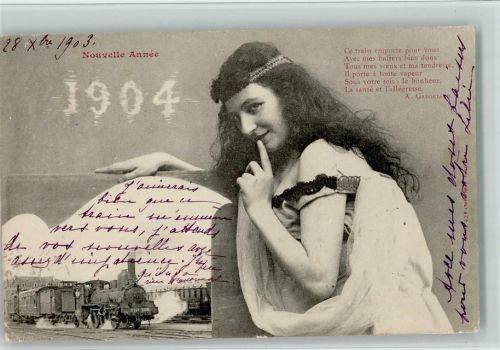 Nouvelle Anne 1904 - Eisenbahn, Jugendstil Frauenschönheit , Eckknick