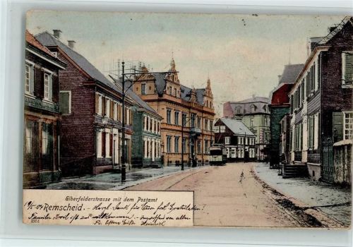 Remscheid 1904 Elberfelderstrasse, Postamt, Straßenbahn, AK