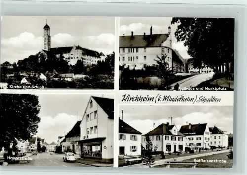 Kirchheim 1964 Schloß, Hauptstraße mit VW Käfer, Raiffeisenstraße, sehr gute Erhaltung AK