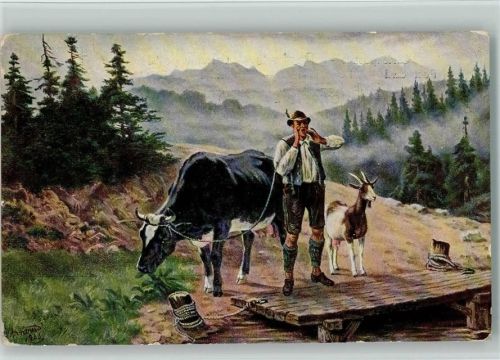 Ströfer Serie 673 - Bauer mit Ziege und Rind ruft nach dem Fährmann