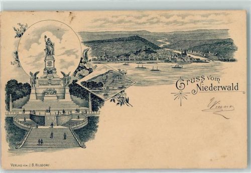 W6220 Rüdesheim am Rhein Vorläufer Druck 1890-1895 National-Denkmal auf dem Niederwald Vorläufer 1895 Lithographie