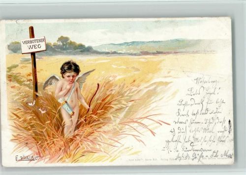 1900 Amor Engel auf einem verbotenen Weg , Litho