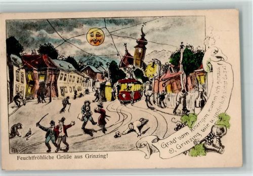 Wien 1938 Grinzing - Feuchtfröhliche Grüße, schiefe Häuser