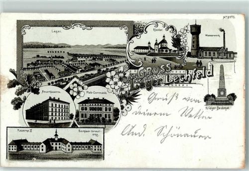 Lager Lechfeld 1899 Lager Kloster Wasserwerk Krieger-Denkmal Neue Kaserne Platz-Commando Kaserne II Garnison-Verwaltung