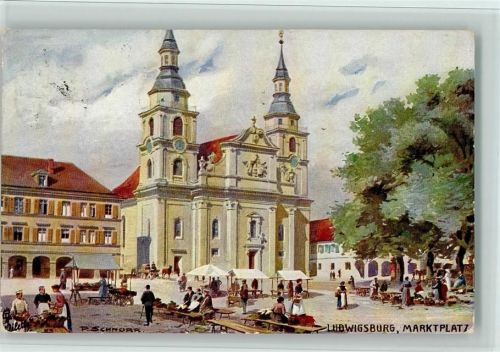71634 W7140 Ludwigsburg , Württ Künstlerkarte sign P. Schmurr - Marktplatz - Marktszene