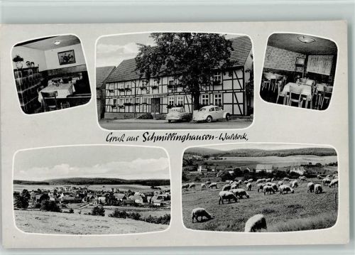 Schmillinghausen Gesamtansicht Pension Gasthaus Gröticke Innenaufnahmen Gastraum Schafherde Mehrfachaufnahme VW-Käfer