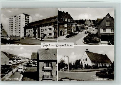Itzehoe Tegelhörn - Danziger Str. mit Omnibus, Amselweg, Marienburger Platz, gute Erhaltung AK