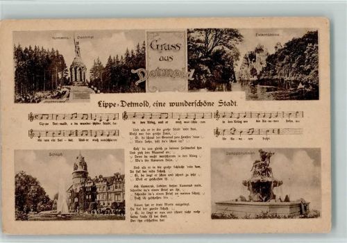 32756 W4930 Detmold - Hermanns-Denkmal Externsteine Schloß Donopbrunnen Lied Lippe-Detmold eine wunderschöne Stadt