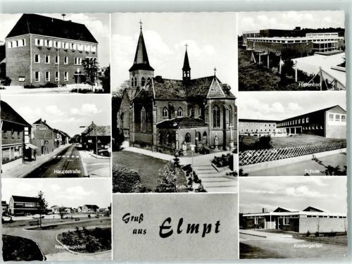 Elmpt Rathaus Schwimmbad Kath. Kirche Schule Kindergarten Hauptstraße Neubaugebiet Rückseite mit Abschürfungen bzw Kleberesten