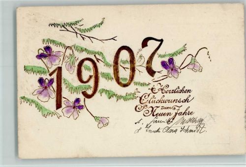 Neujahr 1907 AK Jahreszahl Lithographie / Prägedruck