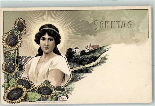 sign. H. Fründt Serie Wochentage Sonntag AK Jugendstil 1900 Lithographie / Künstlerkarte