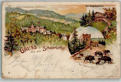 Schwarzburg 1898 Schloss Schwarzenburg vom Helenensitz Schweizerhaus Jagdhaus Eberstein Schwarzwild