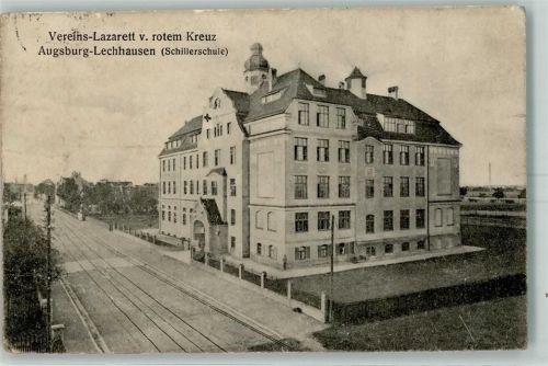 86150 W8900 Lechhausen 1914 Gebrauchsspuren Vereins-Lazarett vom Roten Kreuz Schillerschule