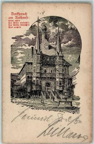 Wernigerode 1907 Denkspruch am Rathaus Rückseite XXXIX. Hauptversammlung des Vereins deutscher Eisengiessereien
