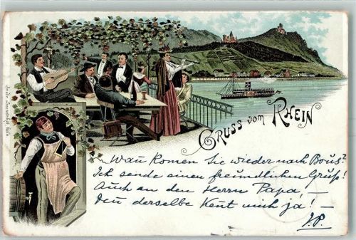 1896 Druck 1890 - 1895 Gruss vom Rhein , Lithographie
