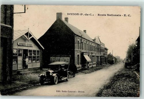 Divion 1927 Route Nationale Laden Auto AK