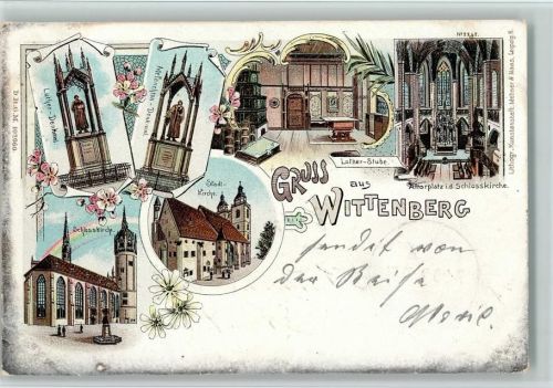 Lutherstadt Wittenberg 1901 Schlosskirche mit Innenansicht, Lutherstube, Rand oxidiert