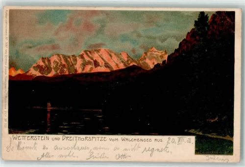 Walchensee 1903 Lithographie Zieher, Ottmar Künstlerkarte Nr. 2687 - Berge Wetterstein