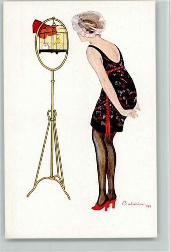 Vogelkäfig Ständer mit einer schöne Frau - Italienische Kunst sign B ca 1921