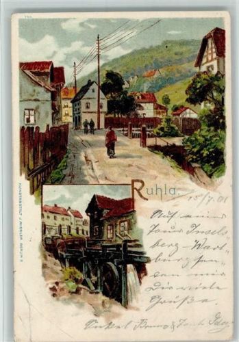 Ruhla 1901 Dorfstraße, Wassermühle, Lithographie