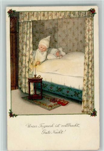 M. munk Nr. 1158 - Tagwerk vollbracht , Gute Nacht, litho
