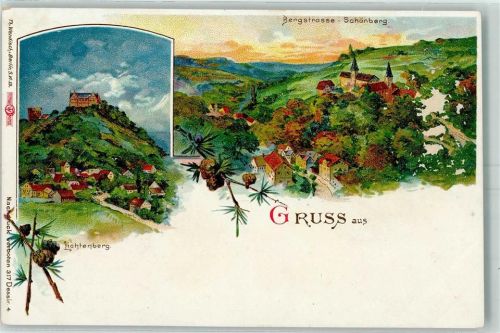 64405 W6101 Lichtenberg , Odenw Gebrauchsspuren Bergstraße Schönberg Lithographie