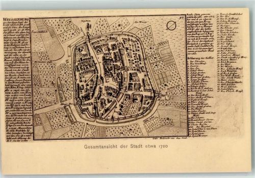 Weißenburg Gesamtansicht der Stadt etwa 1720 Histor. Karte Nr. 5