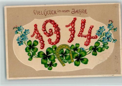 1914 aus roten Blüten - Neujahr - Vergissmeinnicht AK